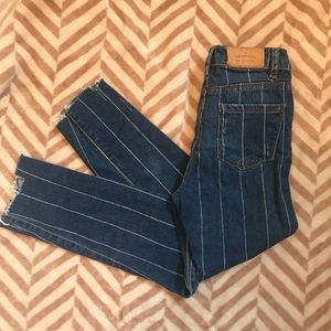 Zara girls pinstripe raw hem skinny jeans